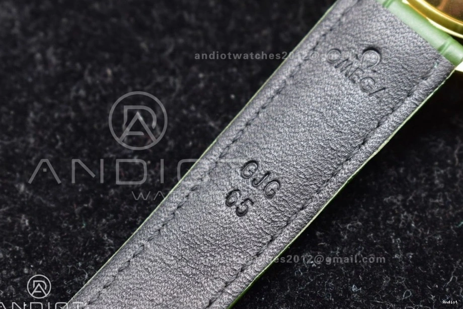 Manual Dial Moonwatch YG Green Speedmaster Strap Moonshine Green in Chrono Leather RMF Gold on Best Edition 0101